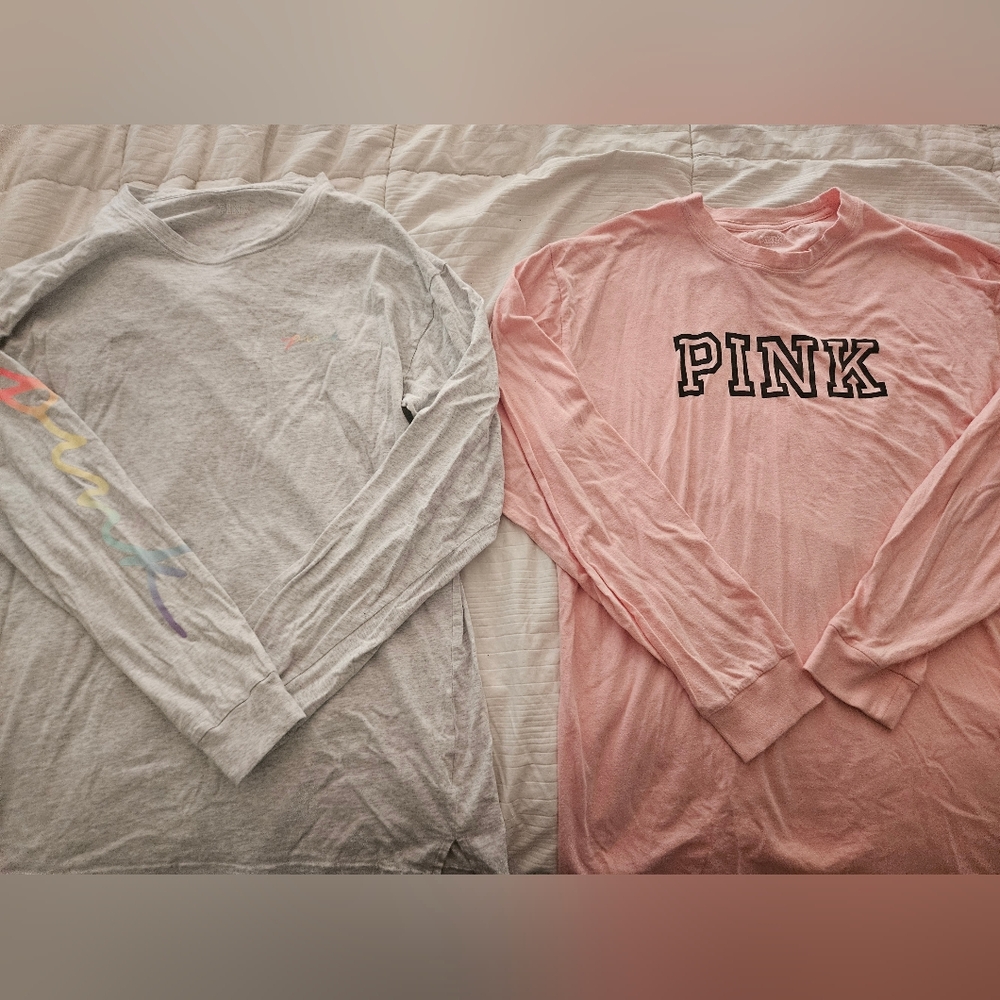 2 Medium Pink By Victorias Secrert- 2 Long Sleeve Shirts